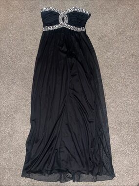 City Triangles Black Strapless Gown with Crystal Trim